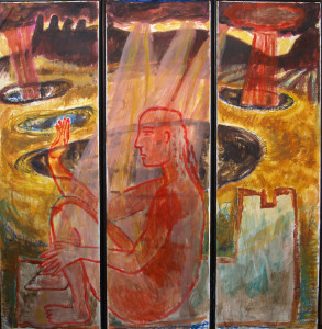 Triptych - WEATHER/Fiery Landscape - 1989 - Acrylic/mixed media on Screen - Wood & paper - 162 X 170 cm